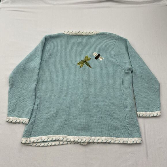 Storybook Knits Sweater Cardigan Womens 2X Blue Sunflower Bee Ramie Cottagecore - Picture 3 of 12